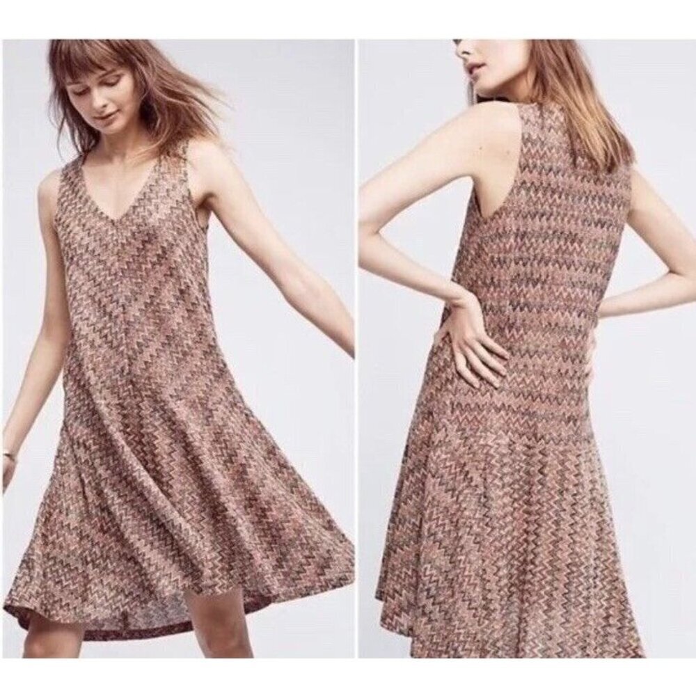 Anthropologie Maeve Westwater Knit Dress Chevron Geometric Orange Womens Sz XS